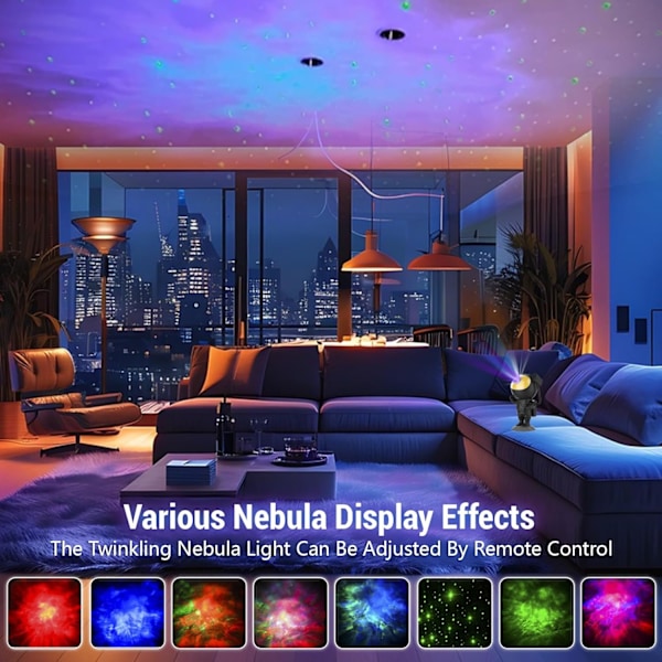 Astronaut Nebula Natlamper, Astronaut Lysprojektor med Nebula, Timer og Fjernbetjening, USB-drevet 360° Justerbar