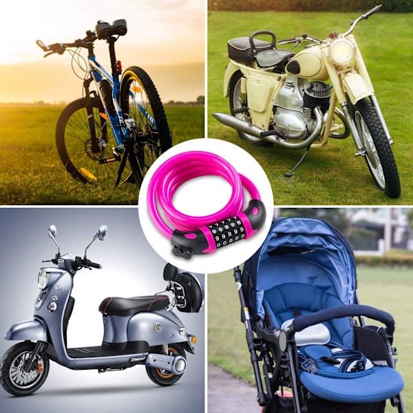 Cykel Lås med 5-cifret Kode, 1,2 m/4 fod Cykel Lås Kombinationskabel Lås pink