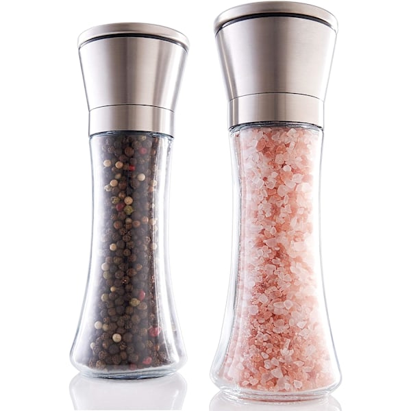 Gorgeous Salt And Pepper Grinder Set - Refillable Stainless Steel Combo Shakers With Adjustable Coarse Mills