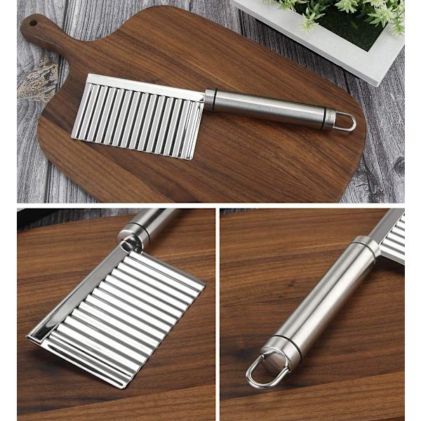 Crinkle Cutter Veggies Rostfritt Stål Crinkle Slicer med Hänghål Vågformad Hackare för Potatis, Morot