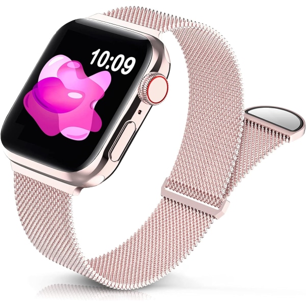 Metal rustfrit stålrem kompatibel med Apple Watch-remme, justerbar rem magnetisk armbånd til iWatch Series 7 6 5 4 3 2 1 SE unisex Rose Gold 42/44/45 mm