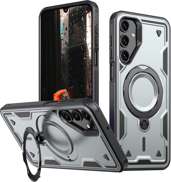 Samsung Galaxy A05s panserveske, 360° metallringstativ, magnetisk støtsikker kollisjonsputestøtfanger, militærgrad grå