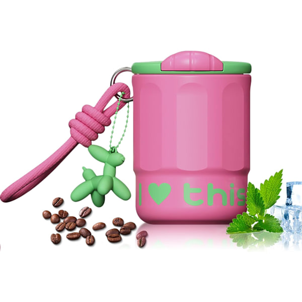 Kaffe termos, Termisk mugg, Isolerad kaffemugg, Rostfritt stål med keramisk beläggning, Läckagesäker resekopp för kaffe Rosa