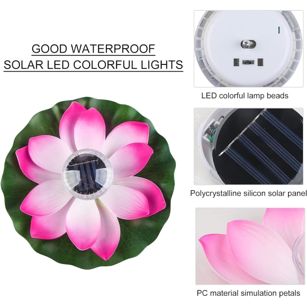 Flytande poollampa, solcellslampor för damm, färgförändrande flytande lotusblomma lampa för dammdekoration (rosa)