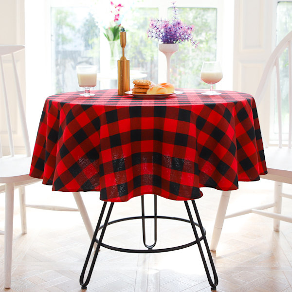 rutig dekorativ duk, rund restaurangduk red-black checked 100CM