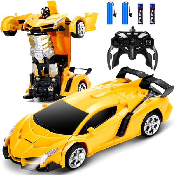 Fjärrstyrd bil - Transform Robot RC-bilar innehåller alla batterier: Enknappsdeformation och 360 graders roterande drift yellow