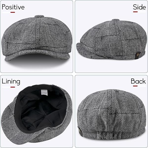 8-panel Tweed Newsboy Cap - Flat Cap - Modehatt - Golfhatt - Beret - Baker Boy Hatt för Män och Kvinnor Light gray