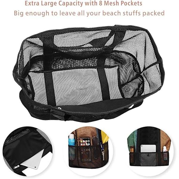 Mesh-rantapussi perheelle - Rantakassi 7 taskulla, rantapyyhepussi black