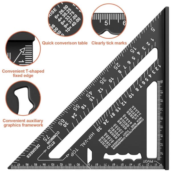 180mm Vinkelhake, Aluminiumlinjal, Förtjockad 45 90 Graders Triangulär Vinkelhake, Högprecisionsmätning