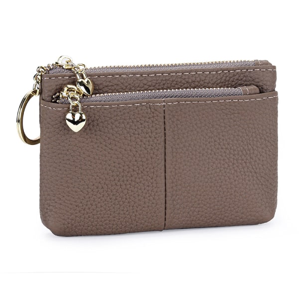 Women's PU Leather Zipper Mini Coin Bag with Key Ring Triple Zipper Card Holder Wallet