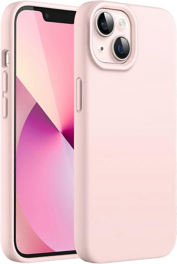 Silikonskal Kompatibelt med iPhone 13 6.1-tum, Silkeslen känsla, Stötsäkert skal med mikrofiberfoder (Rosa)