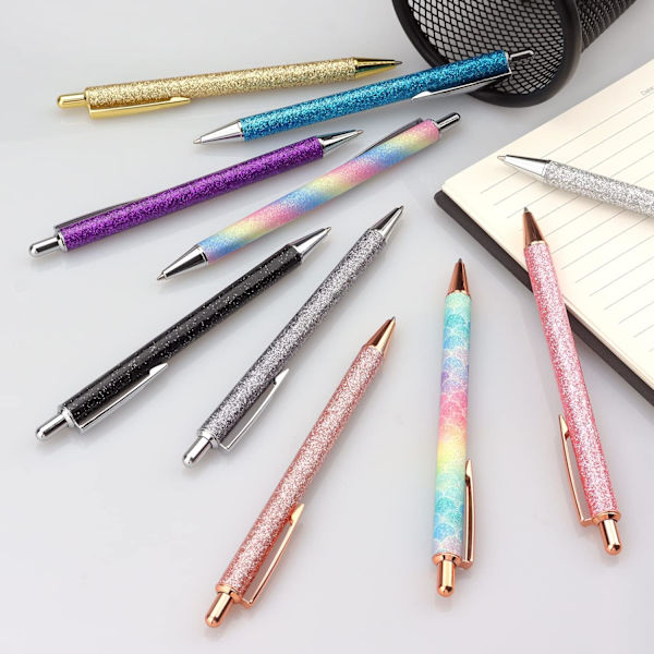 Kimaltelevat ruusukultaiset kuulakärkikynät, musta muste, keskikokoinen kärki 1 mm, lahjat ja toimistotarvikkeet Multicolor 10 PCS