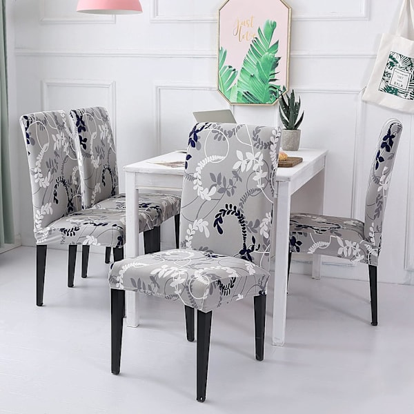 Ruokailuhuoneen tuolinpäälliset, irrotettavat ja pestävät tuolin suojukset, 4 tai 6 kappaleen sarja grey Blue White Leaves 4pcs