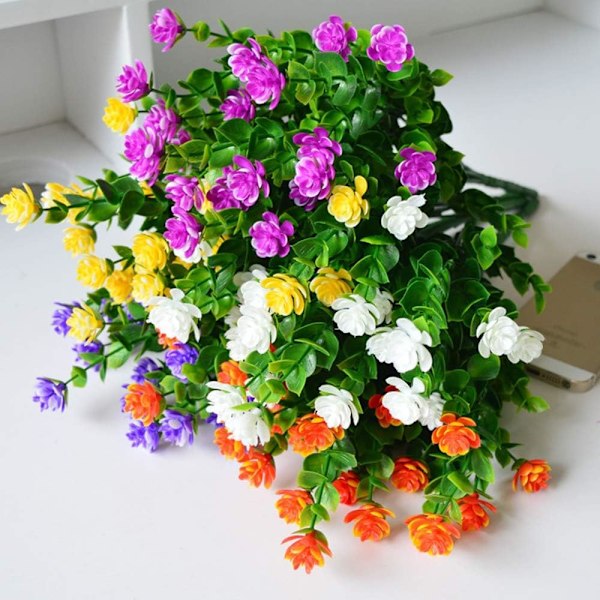 15 Bunter Kunstige Utendørs Blomster Falsk Plast Grønt UV-bestandige Busker Planter for Innendørs Vase Utenfor Hengende Planter