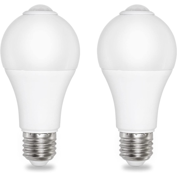 Twilight Sensor Pære E27 12W Cool White 6500K 1000lm, AC 220V, 120 grader, Auto tænd/sluk, E27 Lyssensor Pære til Indgang Have Udendørs, sæt med 2