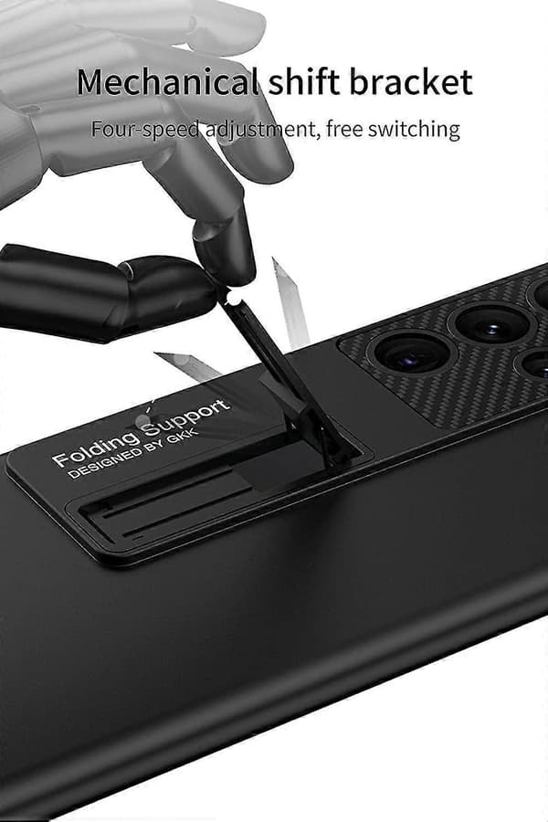 Fodral kompatibelt med Samsung Galaxy S23 Ultra, hårt frostat PC-skal med utfällbart stöd