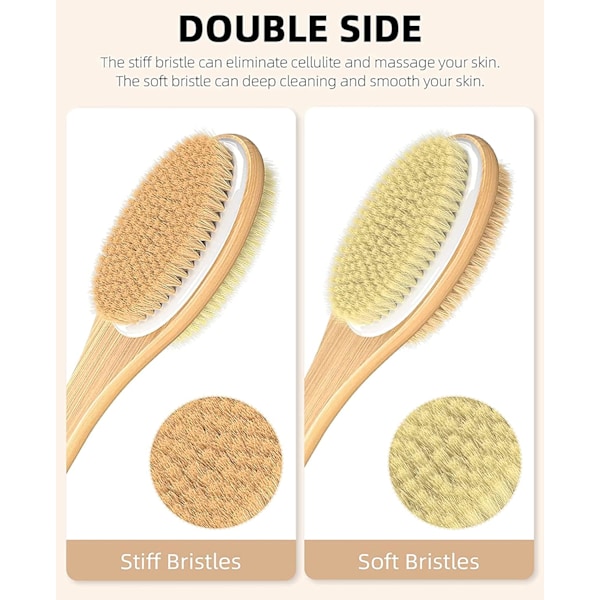 Ryggskrubbare för Dusch, Duschborste för Exfoliering av Huden och Mjuk Skrubb, Dubbelsidigt Borsthuvud för Kroppen