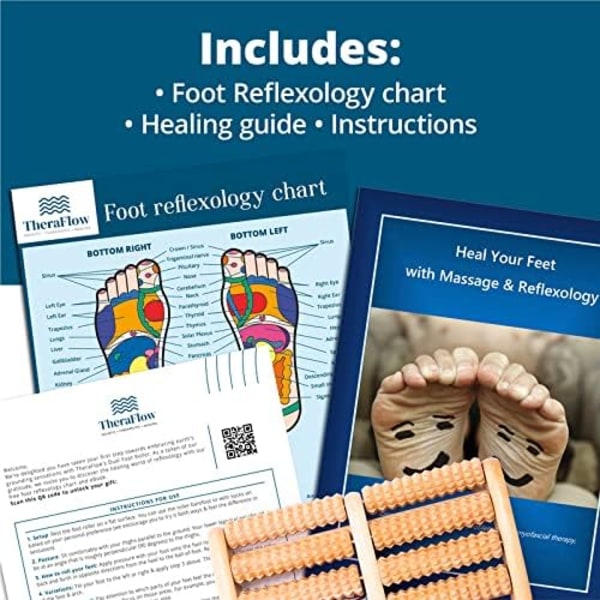 Dobbel tre fotmassasjerolle - med vevknådingsknopper for plantar fasciitt-lindring - Inkluderer fotrefleksologi-kart - Tre, Stor Oak