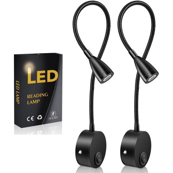 Leselampe, LED veggmontert sengelampe med aluminium 200LM / 3000K / 3W / 110-240V AC, strålevinkel: 30 °, svanehalslengde: 38cm black