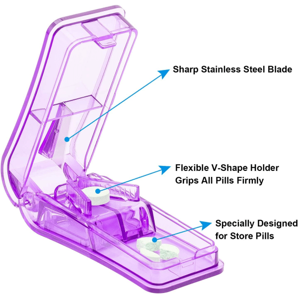 2 st Pillerklyvare, Professionell Pillerdelare för att Dela Små eller Stora Piller i Halvor Purple