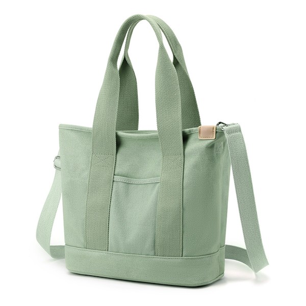 Canvas Tote Bag med Lommer for Kvinner, Skulderveske, Stor Kapasitet Skulderveske med Justerbar Stropp, for Shopping, Arbeid og Reise verde L