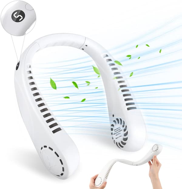 Halsventilator, Mini bladløs ventilator 360° justerbar og 5 hastigheder 3000mAh USB bærbar genopladelig