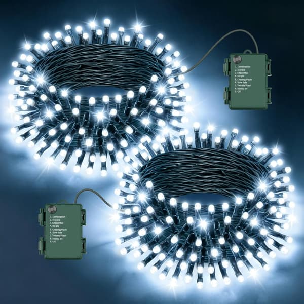 2 STK Julelys 5M, 100 LED Kaldhvite Lyslenker med 8 Moduser Timer Vanntett Batteridrevet Utendørsdekor