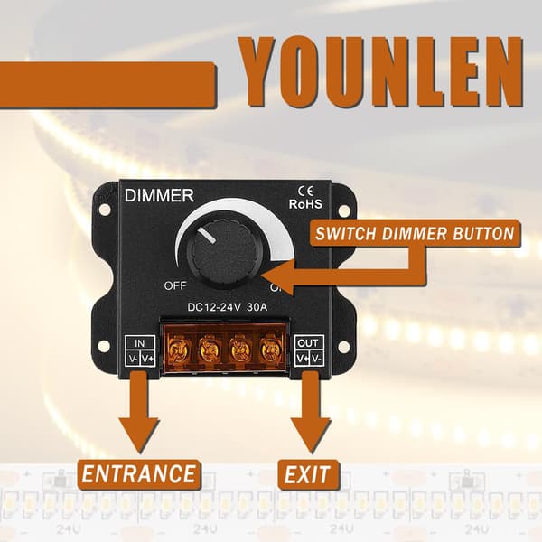 LED-vriddimmer Dimningskontroll DC 12V-24V 30A PWM Dimmerknapp för justering av ljusstyrka (2-pack)