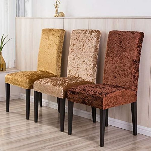 4 stk. tykke fløjlsstolbetræk Spisestolbetræk Elastisk strækbar stolbetræk Light Brown 4pcs