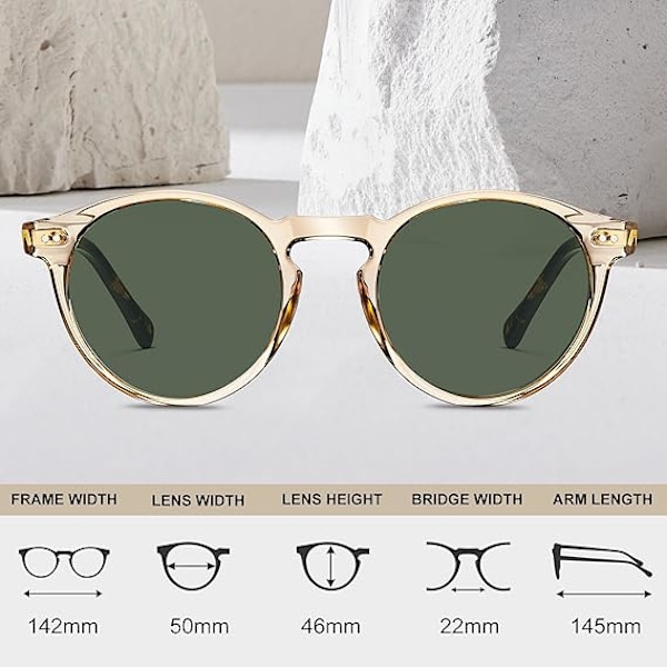 Solglasögon för män Retro Polariserade UV400 Skydd Runda Bågar i Acetat Dark green