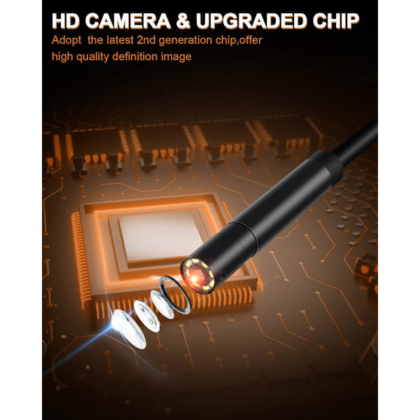 Industriel Endoskop, 1080P HD Endoskop Kamera, 2,4\" Rørinspektionskamera, med 8 LED-lys, IP68 Vandafvisende Kamera, 2600 mAh Batteri