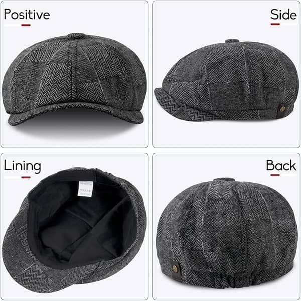 8-panel Tweed Newsboy Cap - Flat Cap - Modehatt - Golfhatt - Beret - Baker Boy Hatt för Män och Kvinnor Dark gray