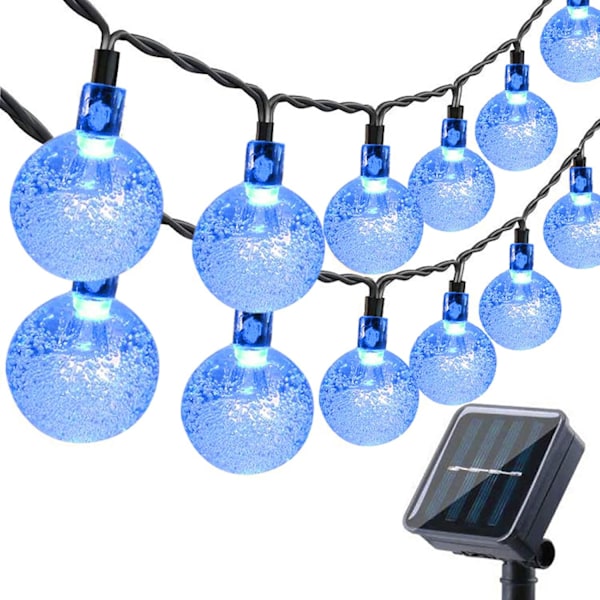 Solcellsdrivna Trädgårdslampor Utomhus, 7 meter 50 LED Solcellsslinga Vattentät, Kristallkula Inomhus/Utomhus Lampor Blue