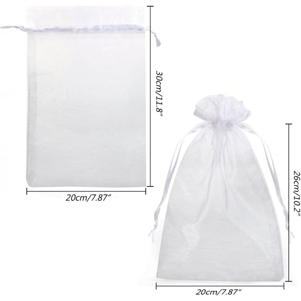 50 stk hvite organzaposer, 20*30 cm store gaveposer, for gjennomsiktig julegodteri gavepose, smykkegavepose bryllupsgaver dåp