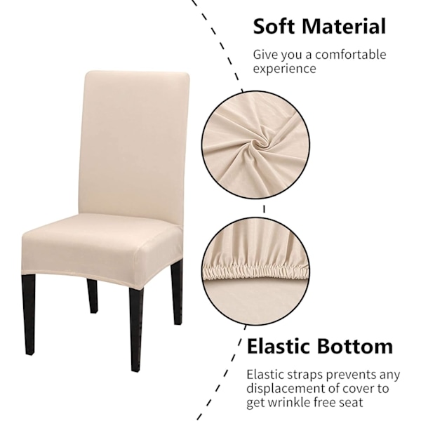Ruokailuhuoneen tuolinpäälliset 4 tai 6 kappaleen sarja, joustava irrotettava pestävä ruokailutuolin suojapäällinen koristepäällinen istuimen suojus hotelliin beige 4pcs
