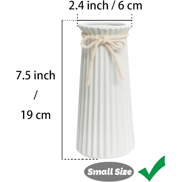 Valkoinen keramiikka-vaasi, uurteinen, minimalismiin, moderniin kotiin, koristeellinen kukkavaasi toimistoon ja makuuhuoneeseen - 8 tuumaa / 20 cm White