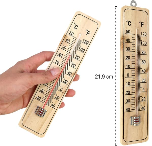 4x Termometer - Innendørs Tretermometer - Termometer med Celsius og Fahrenheit Skala (21,9x4,8x0,6cm)