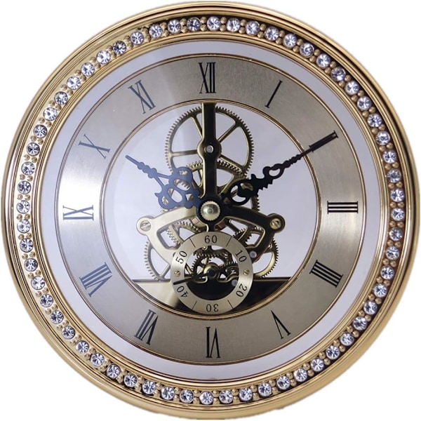 Gennemsigtige Skelet Ur Indsatser Forsænket Quartz Urværk Bordur Europæisk Stil Ur DIY (Diameter 148mm, Guld)