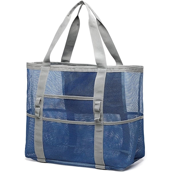 Mesh Strandveske Familie - Strandveske med 7 Lommer Strandhåndkleveske blue