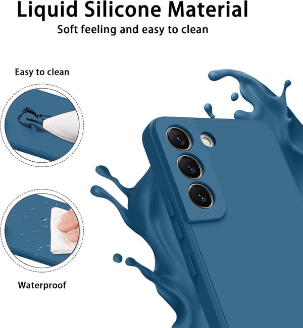 Samsung Galaxy S22 5G Flytande Silikon Mobilskal, Stötsäkert Stötfångarskydd med Mjukt Mikrofiberfoder Skyddande Pansarskal Blå