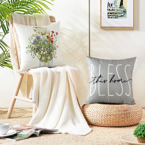 Sæt med 4 blomstrede pyntepudebetræk 45x45 cm sommer dekorative firkantede pudebetræk sofa farverige blomster pudebetræk