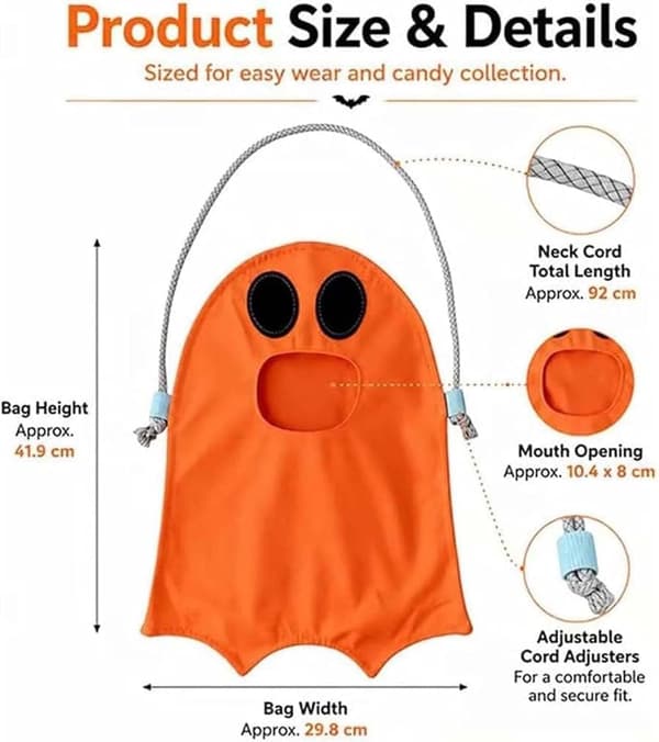 Håndfri spøgelses-slikposer til Halloween, søde spøgelses-slikposer, 2 orange poser