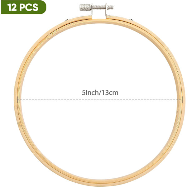 12 stycken 5 tums broderiram i bambu, cirkelformigt korsstygnsram, ring för broderi, konst, hantverk, sömnad och juldekoration