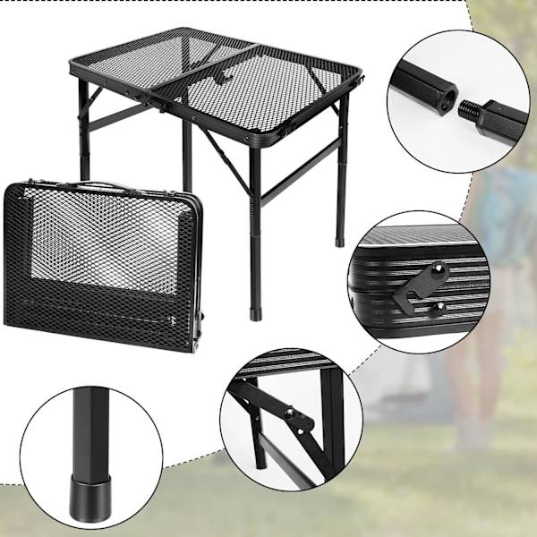 Hopfällbart Campingbord, Litet Hopfällbart Campingbord för Grillning, 2 Höjdjusteringar, Metallgrillbord, Lätt att Rengöra, för Utomhusaktiviteter Picknick