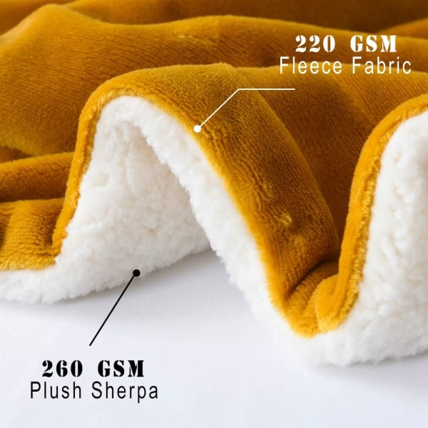 Sherpa-peitto, lämmin talvipeitto, superpehmeä, pörröinen flanellifleece/villamainen kääntyvä samettipeitto, kevyt Ginger Yellow 60"x80"