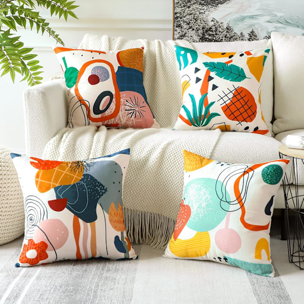 Abstrakta Konst Kuddfodral 45x45 cm Modern Boho Geometriska Dekorativa Kuddfodral Soffa Bil Kvadratisk Kuddfodral Set om 4