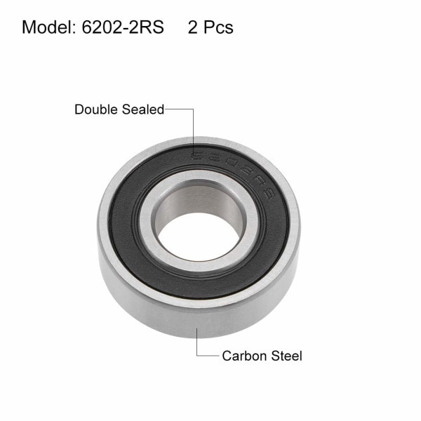 6202-2RS Dyb Rillekuglelejer Z2 15mm x 35mm x 11mm Dobbelt Afskærmet Kulstofstål 2stk