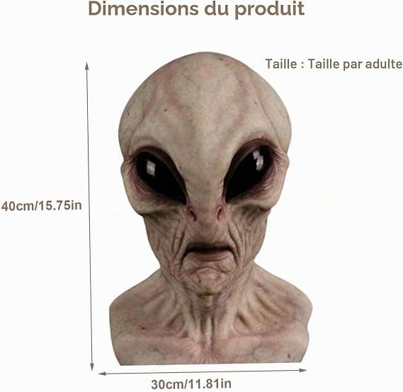 PC Universal Horror Halloween Alien Maske - Fullt hode, realistisk, voksenstørrelse, grå