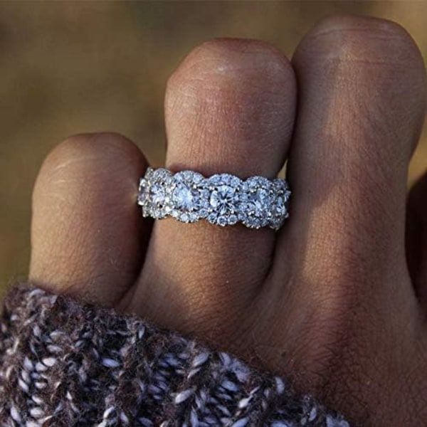 4 Cut Cubic Zirconia Stones Mode Ring för Kvinnor Löfte Anniversary Eternity Band Ringar Förlovningsbröllopsring silver 9