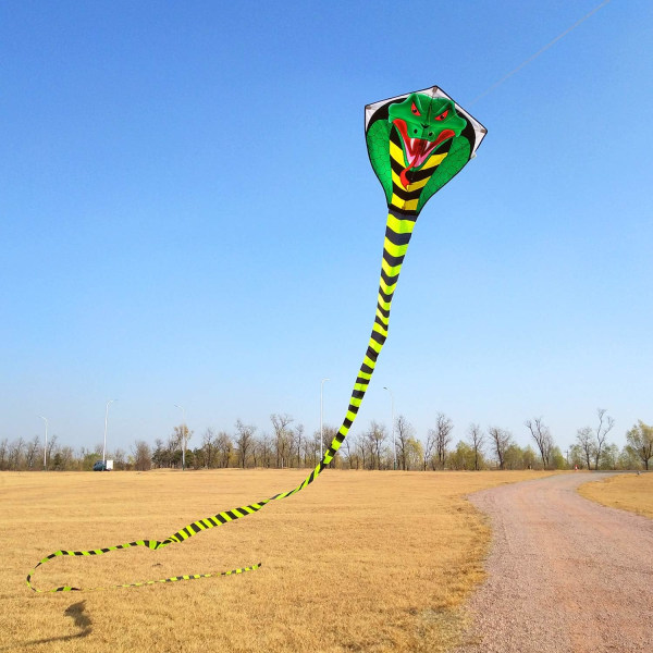 Stor kobradrake för vuxna barn Pojkar med superlång svans (49 fot), extra lätt att flyga, bästa enorma drakar, den kommer att dominera himlen Green